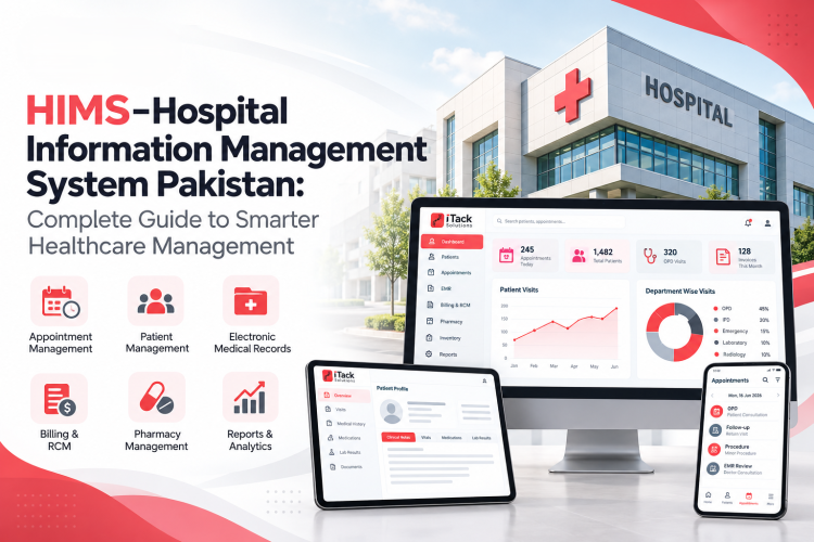 Healthcare HMIS and EMR software for hospitals and clinics, supporting electronic medical records, patient care, and healthcare management in Lahore